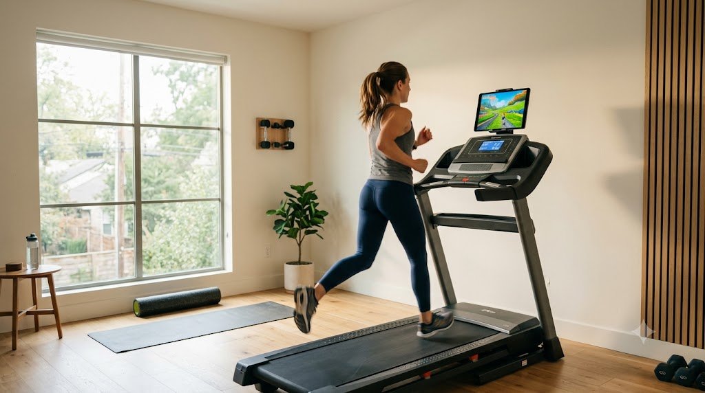 Runner using Zwift on a Bluetooth FTMS treadmill — zwift for running
