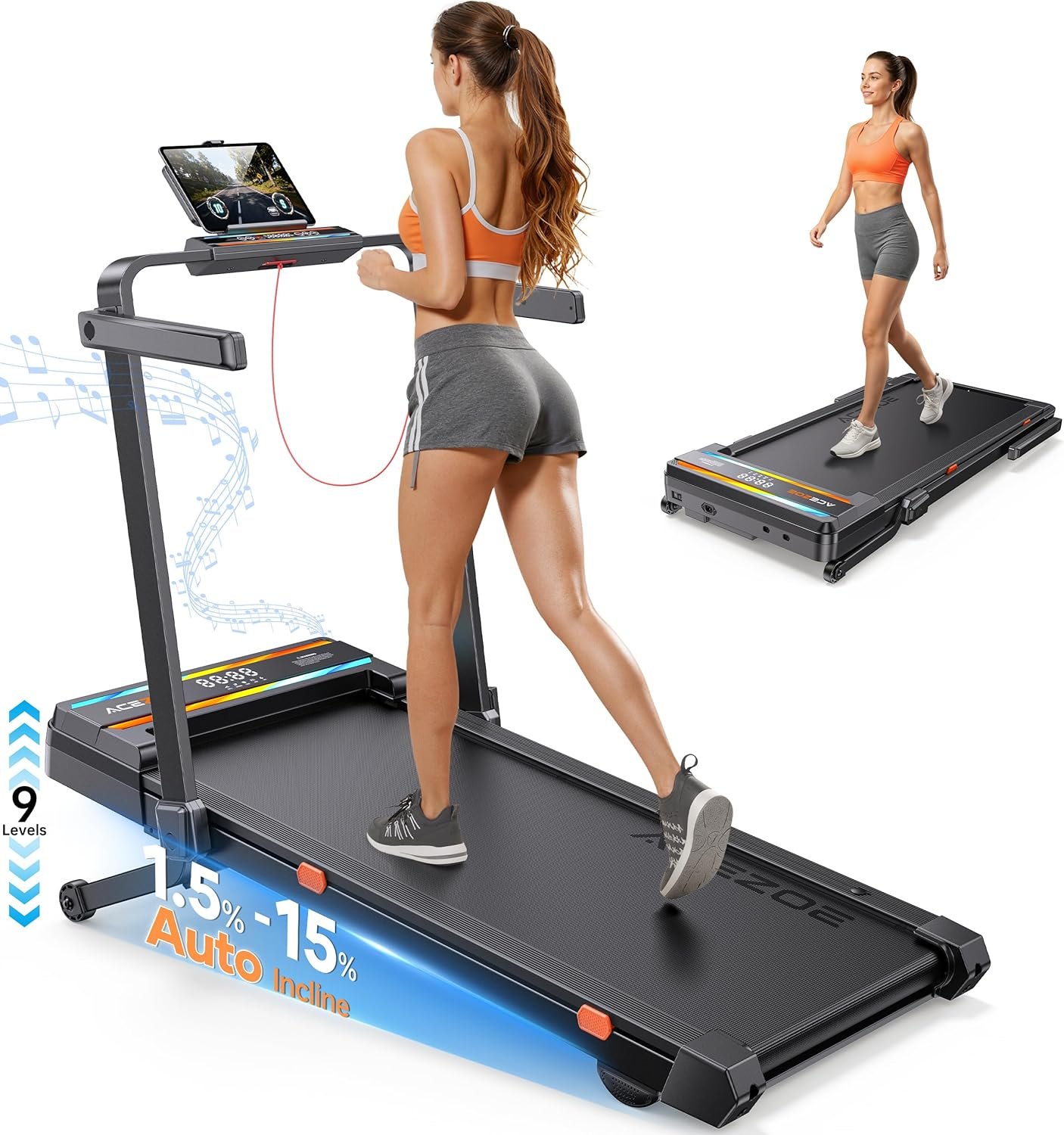 Acezoe Foldable Walking Pad with 15% Auto Incline