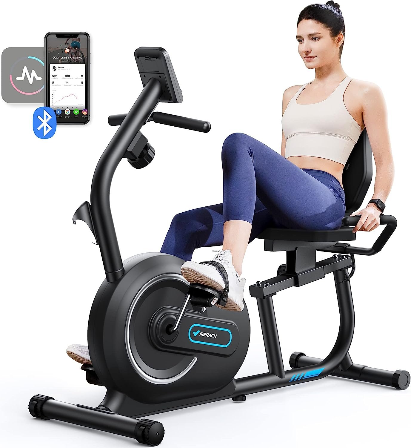MERACH Recumbent Exercise Bike with 8-level lever resistance and mesh backrest