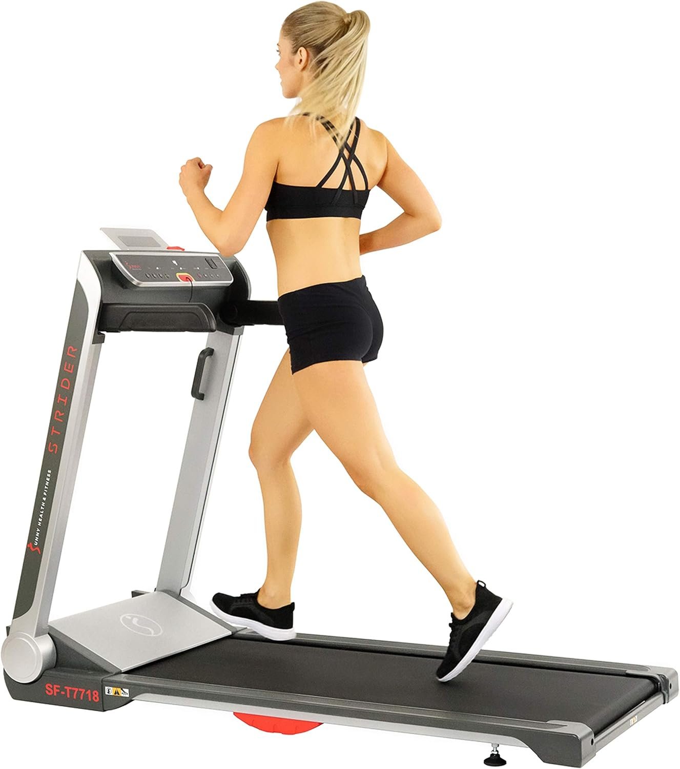 Sunny Health & Fitness Strider Foldable Treadmill, 20-Inch Wide Running Belt with Optional Exclusive SunnyFit™ App and Enhanced Bluetooth Connectivity