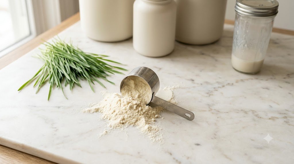 Grass-fed whey protein powder scoop — best grass fed whey protein
