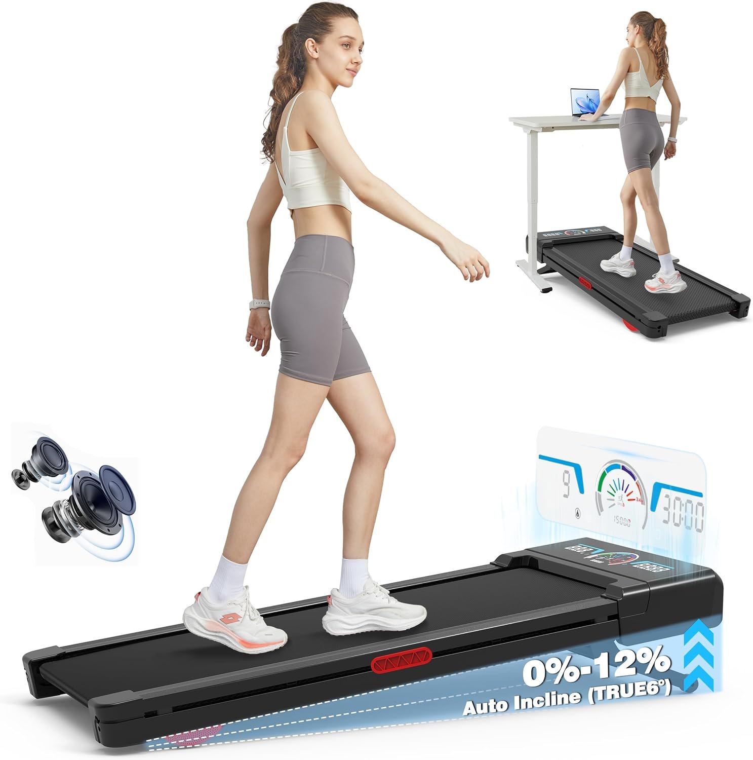 Trailviber 12% Auto Incline Walking Pad — walking pad on carpet
